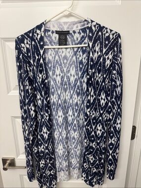 Grace Elements Navy & White Open-Front Geometric Cardigan